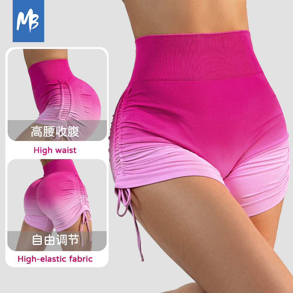Women's High-Waisted Seamless Yoga Shorts, Butt-Lifting Drawstring Workout Compression 3/4 Length Shorts, Peach Lift