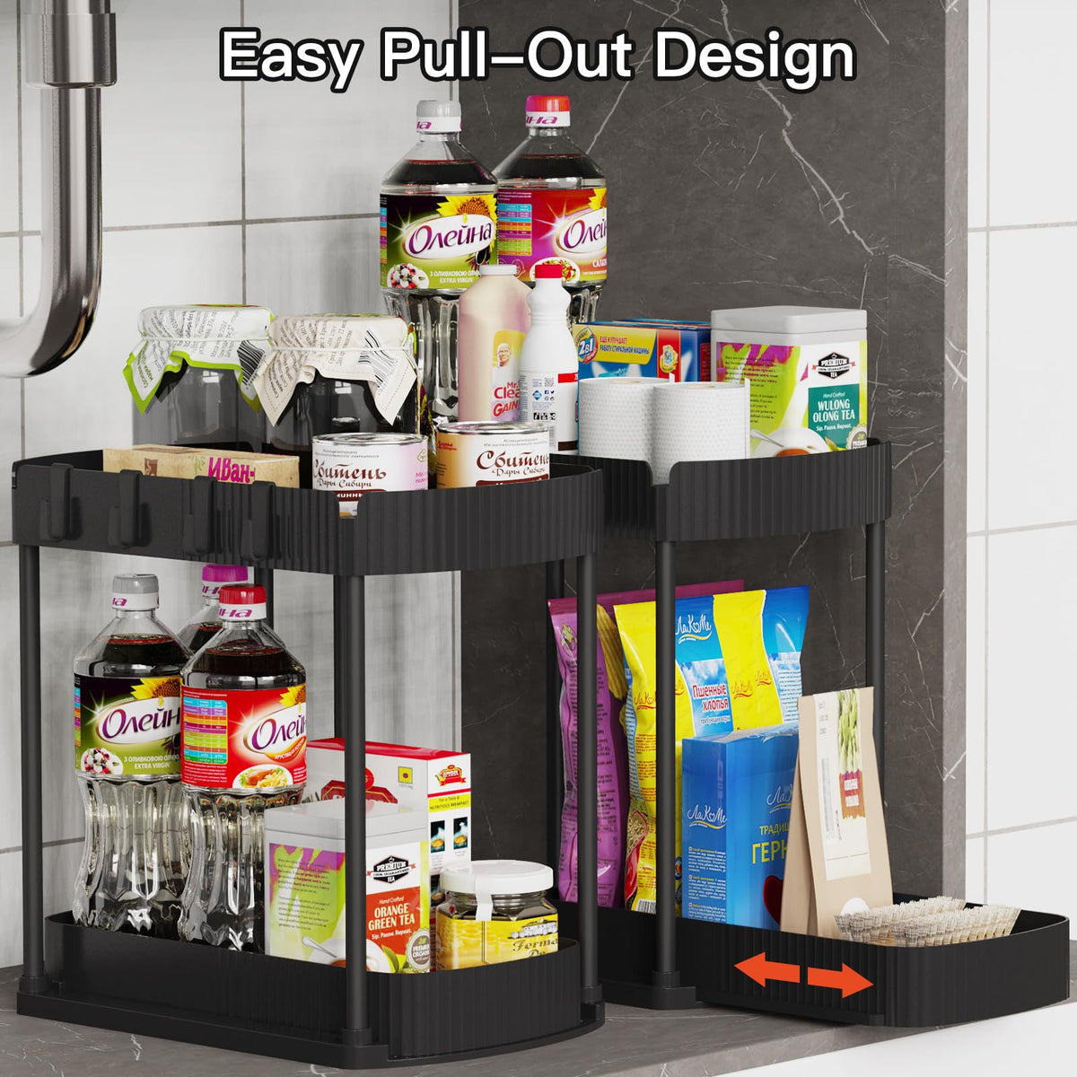 Curved Double-Layer Under-Sink Organizer Shelf for Kitchen Countertop Storage