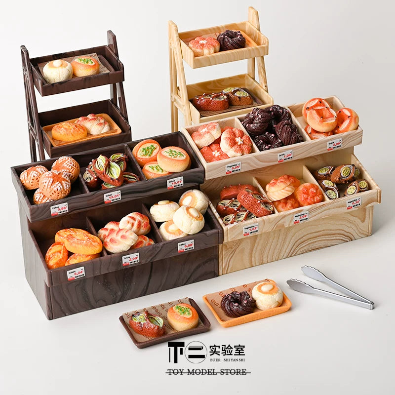 Miniature Simulation Bread Cabinet with Dessert and Play Food for Kids' Pretend Play