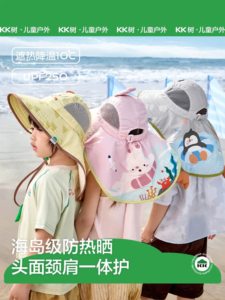KK Tree Kids' Sun Protection Hat with Cape for Boys and Girls, Wide Brim