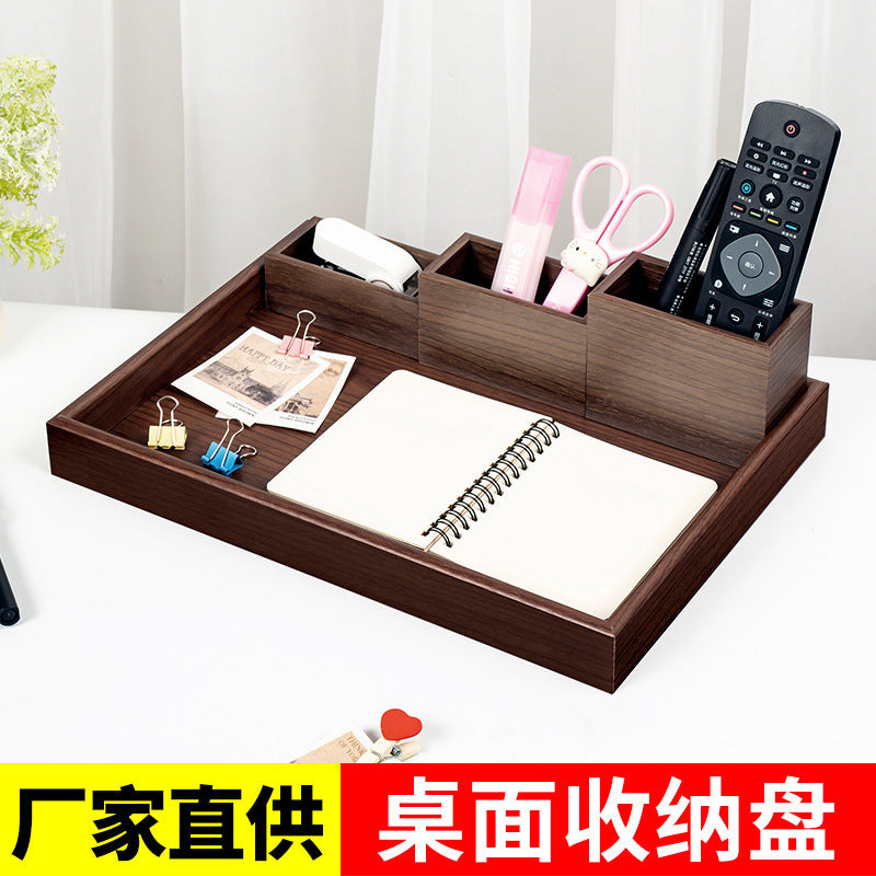 Wooden Desk Organizer with File Tray and Remote Control Holder
