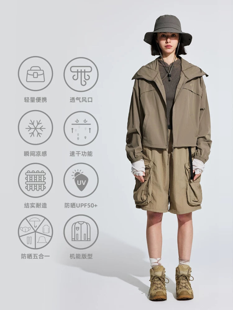 Tnv Cooling Yarn Sun Protection Cape Jacket Lightweight Quick-Dry Breathable with Large Brim