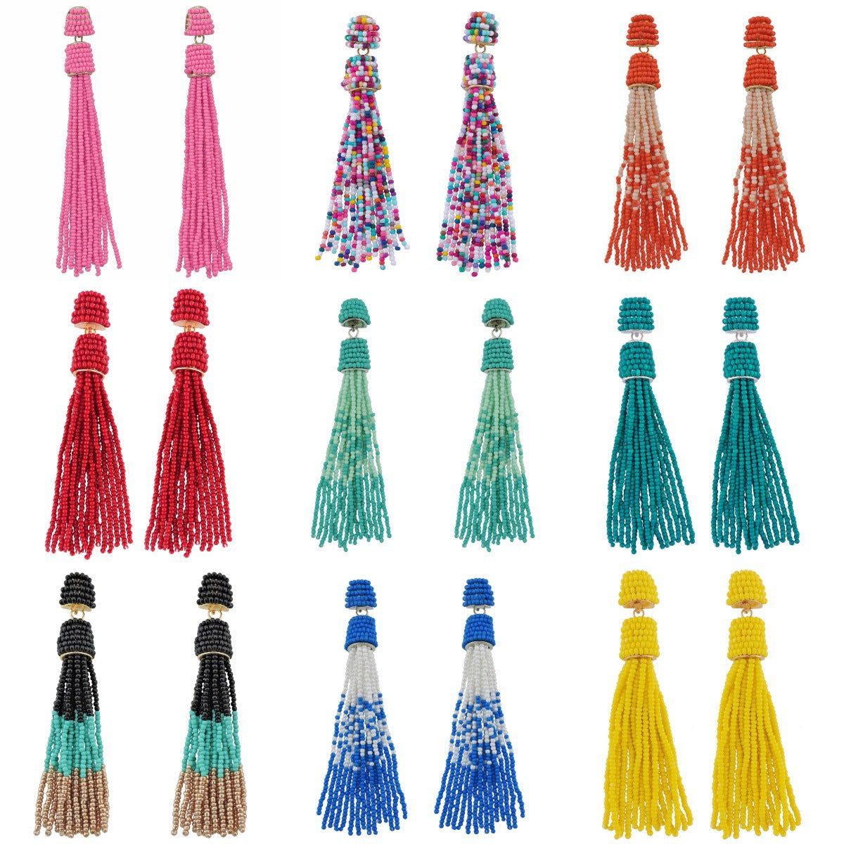 Fashion Mixed Beaded Tassel Drop Earrings for Women, Unique Design Seed Bead Dangle Earrings