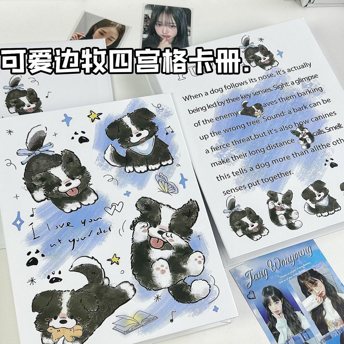 Cute Border Collie A5 4-Pocket Binder for K-Pop Photocards and Collectibles