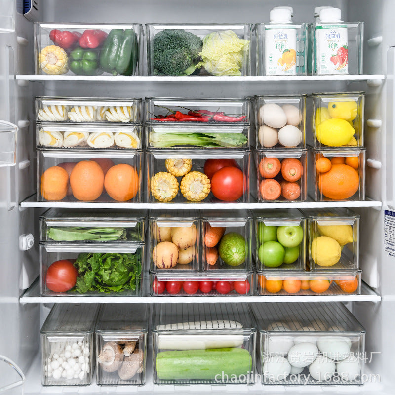 PET Refrigerator Drawer Organizer with Lid, Stackable Transparent Kitchen Storage Box
