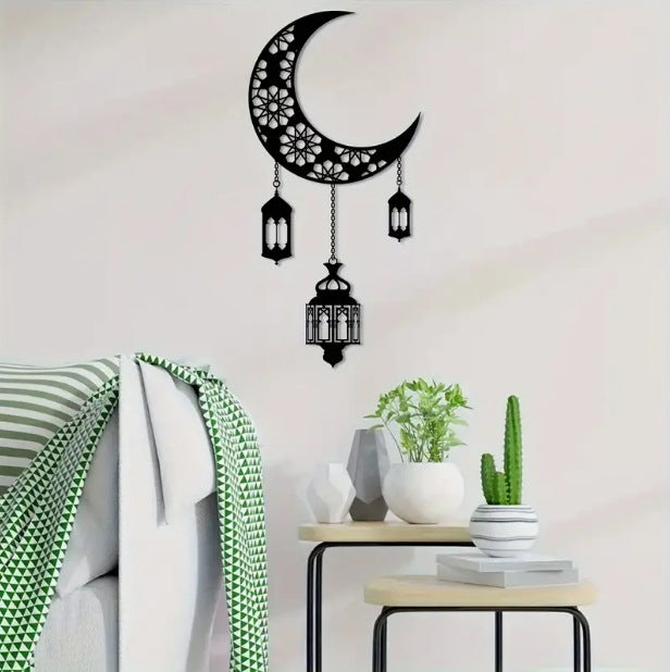 Creative Metal Moon Lantern Wall Hanging Decor for Living Room Bedroom