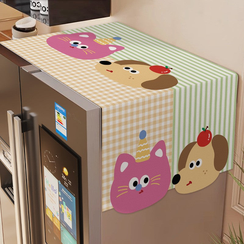 Refrigerator Dust Cover with Storage Pockets, Oil-Proof and Dust-proof Top Protector for Single/Double Door Fridges