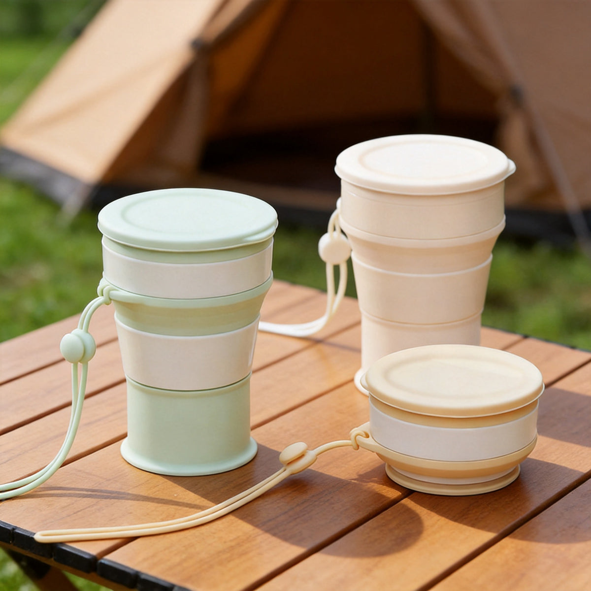 Collapsible Silicone Travel Mug with Lid and Lanyard - Portable Drinking Cup for Coffee & Outdoor Activities