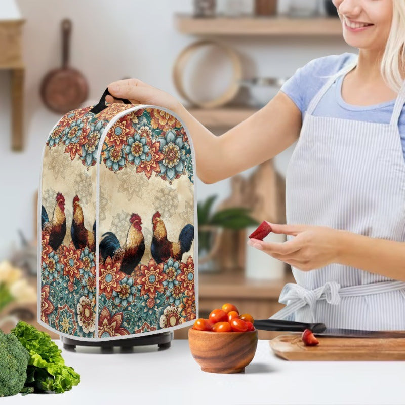 Dust Cover for Coffee Maker Blender with Ink Wash Rooster Sunflower Print