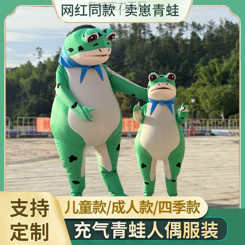 Inflatable Frog Mascot Costume for Kids and Adults, Cartoon Animal Jumpsuit for Parties and Events
