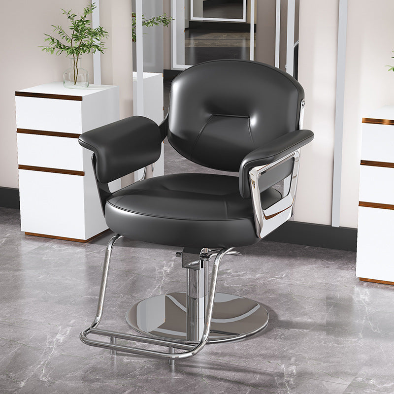 Adjustable Hydraulic Barber Chair with Stainless Steel Armrests for Hair Salon