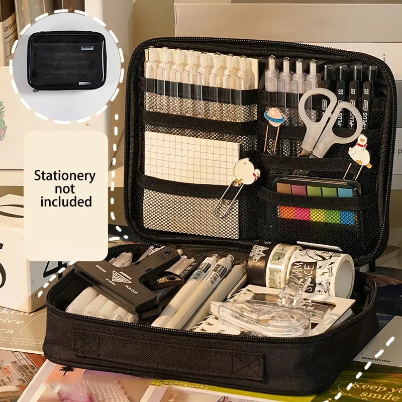 Multi-layer Transparent Mesh Pencil Case, Large Capacity Stationery Organizer for School Supplies