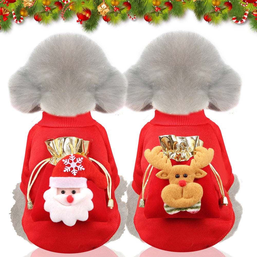 Christmas Pet Dog Cat Fleece Hoodie with Pocket for Small to Medium Breeds