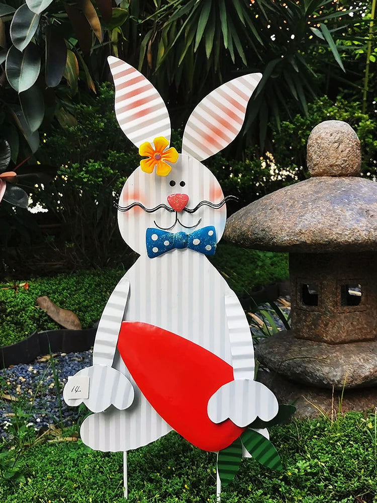 Garden Iron Art Rabbit Decor Stake for Yard Patio Balcony Landscape