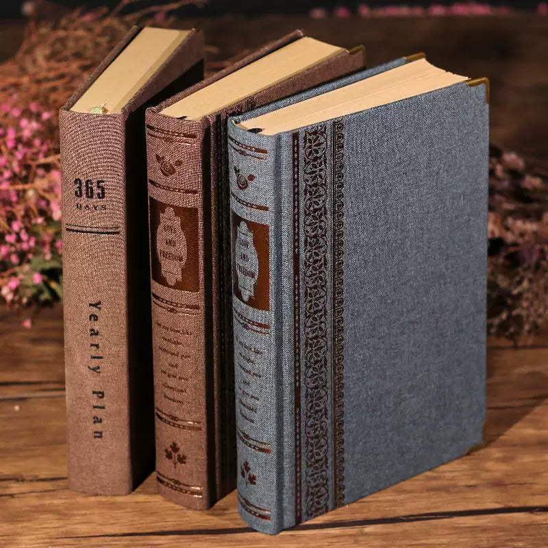 A5 Fabric Cover Journal Notebook, 365-Day Thickened Retro Diary with Lined/Blank Pages