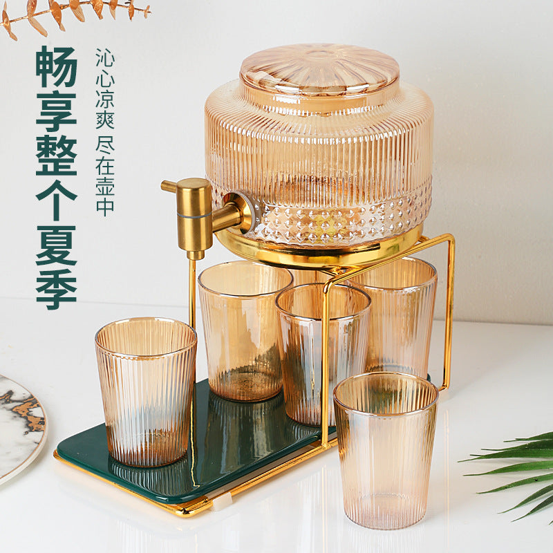 Refrigerator Glass Beverage Dispenser with Faucet, High Temperature Resistant Fruit Tea Cold Water Pitcher, Large Capacity