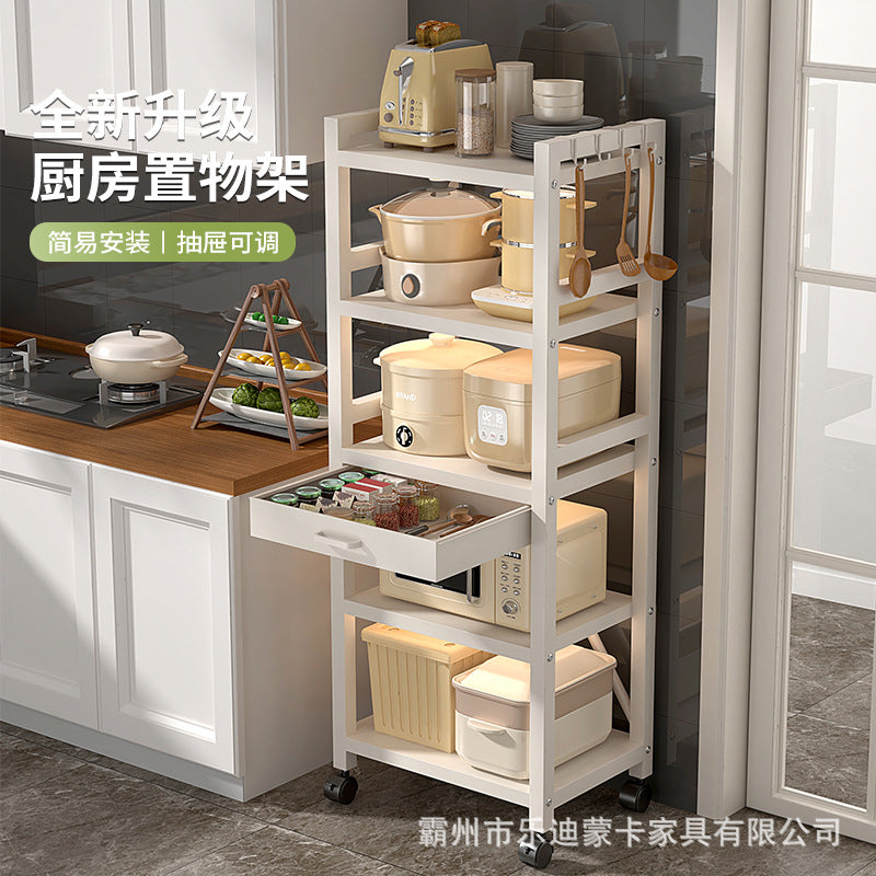 Slim Kitchen Storage Rack with Adjustable Shelves and Drawers for Narrow Gaps