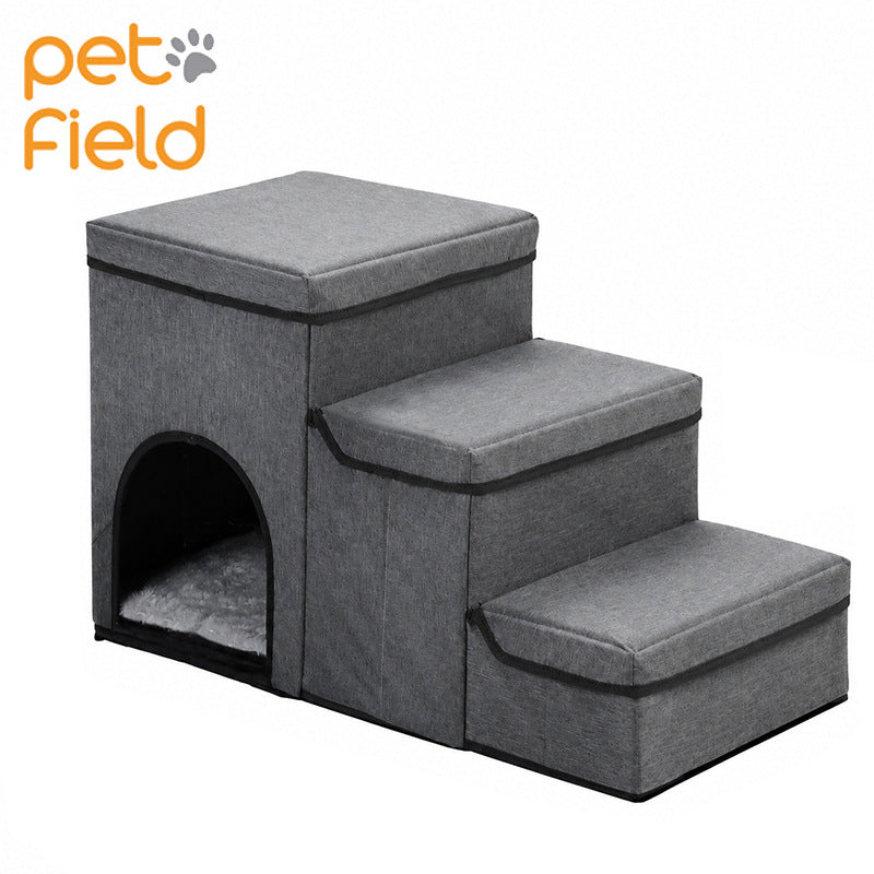 Foldable Pet Stairs for Small Dogs and Cats - Bedside Ramp with Storage and Bed