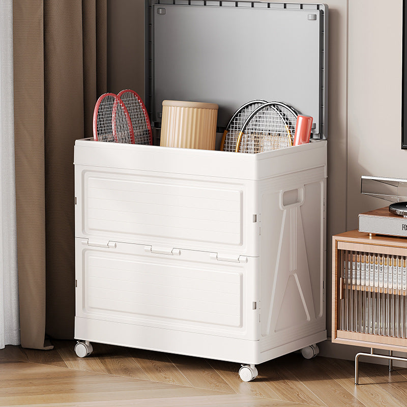 Foldable Plastic Storage Box with Double Doors and Wheels, Large Capacity Clothes Organizer