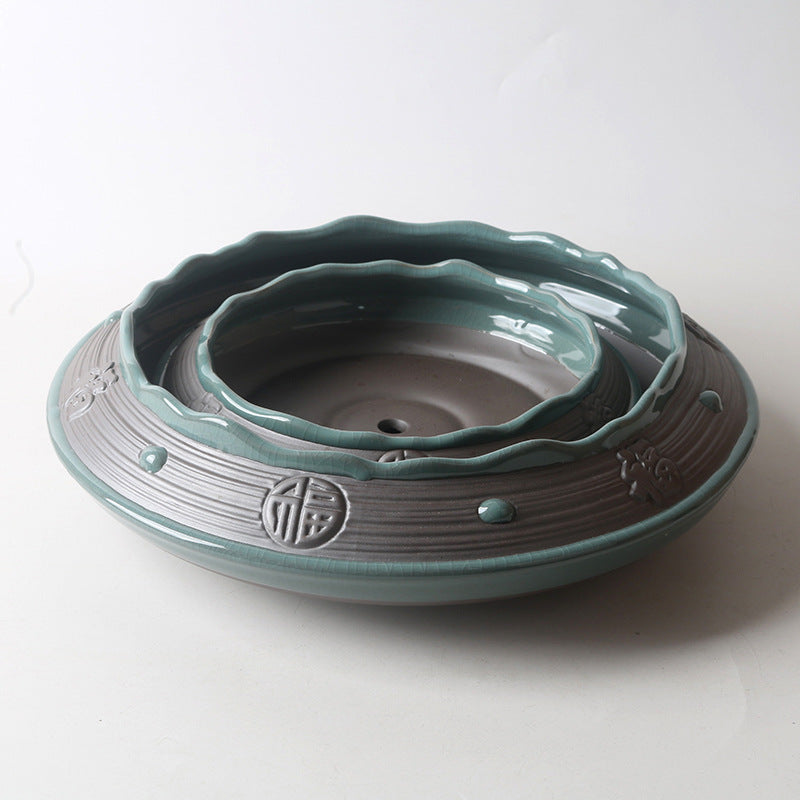 Ceramic Ge Kiln Chinese Zen Style Flower Pot for Bamboo & Succulents