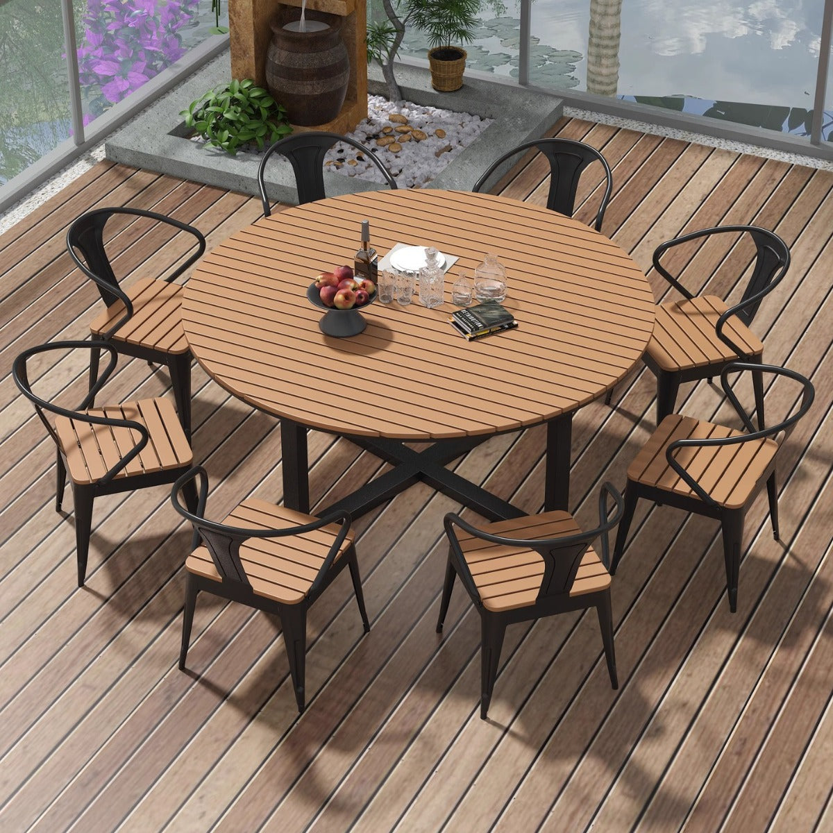 Outdoor Round Dining Table, Nordic Creative Balcony Leisure Table, Waterproof Sunscreen Metal Table for Patio Garden