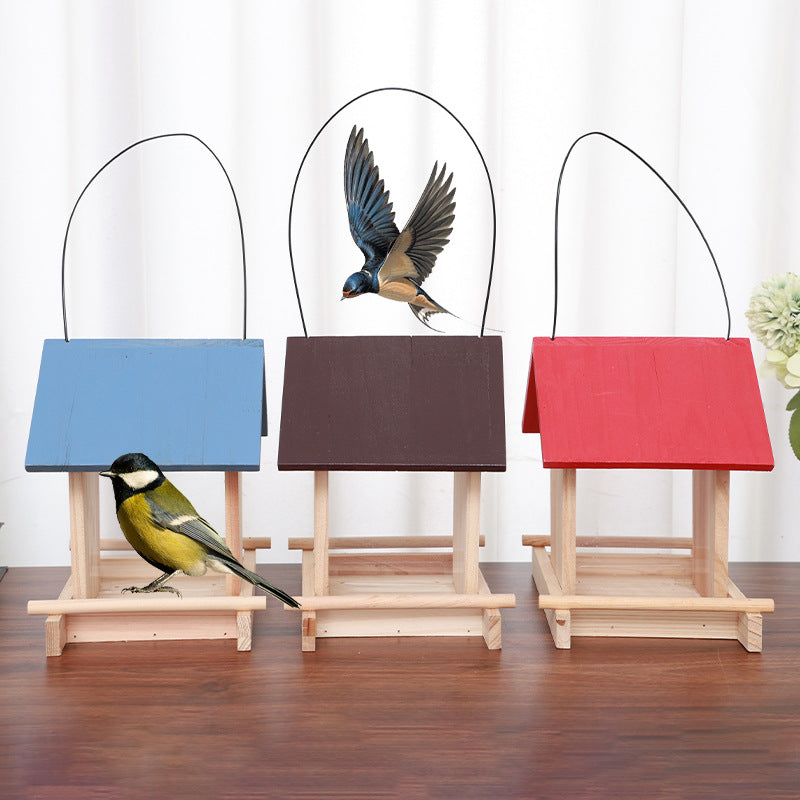 Wooden Bird Feeder House for Outdoor Hanging, Rainproof Shelter for Wild Birds