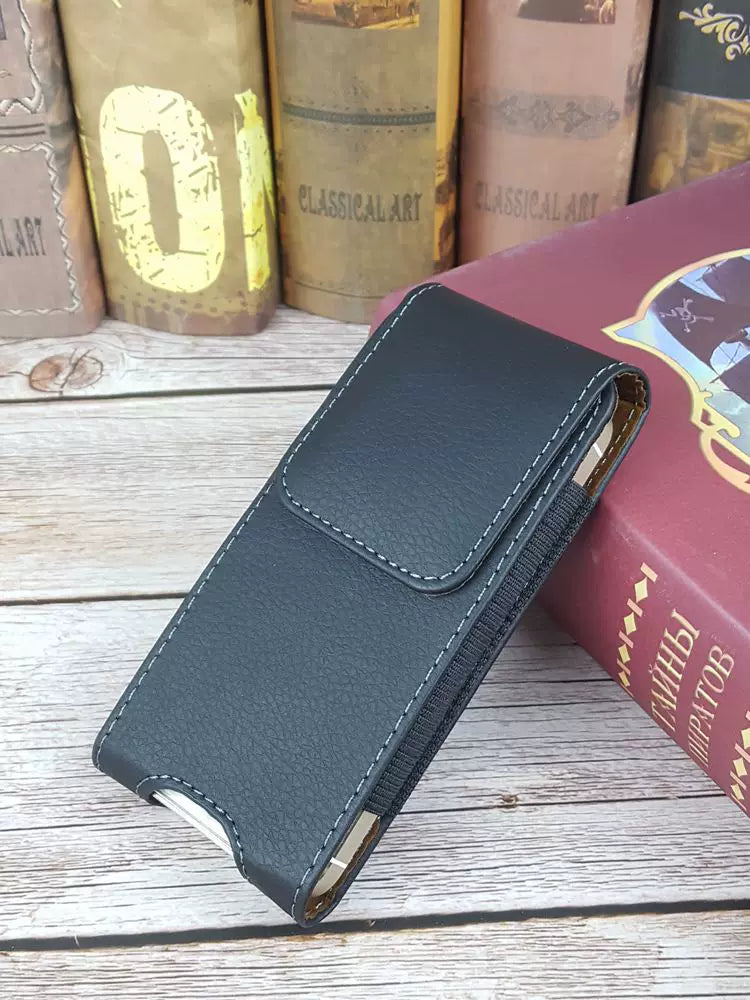 Durable Horizontal Leather Phone Pouch with Belt Clip for Men