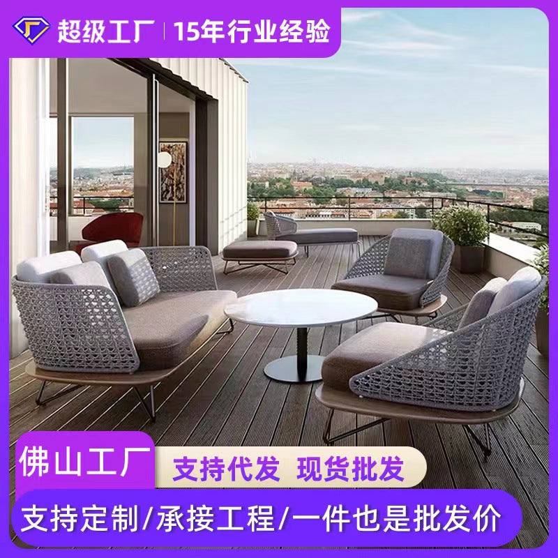Outdoor Rattan Wicker Patio Furniture Set with Coffee Table for Balcony Garden Villa Hotel