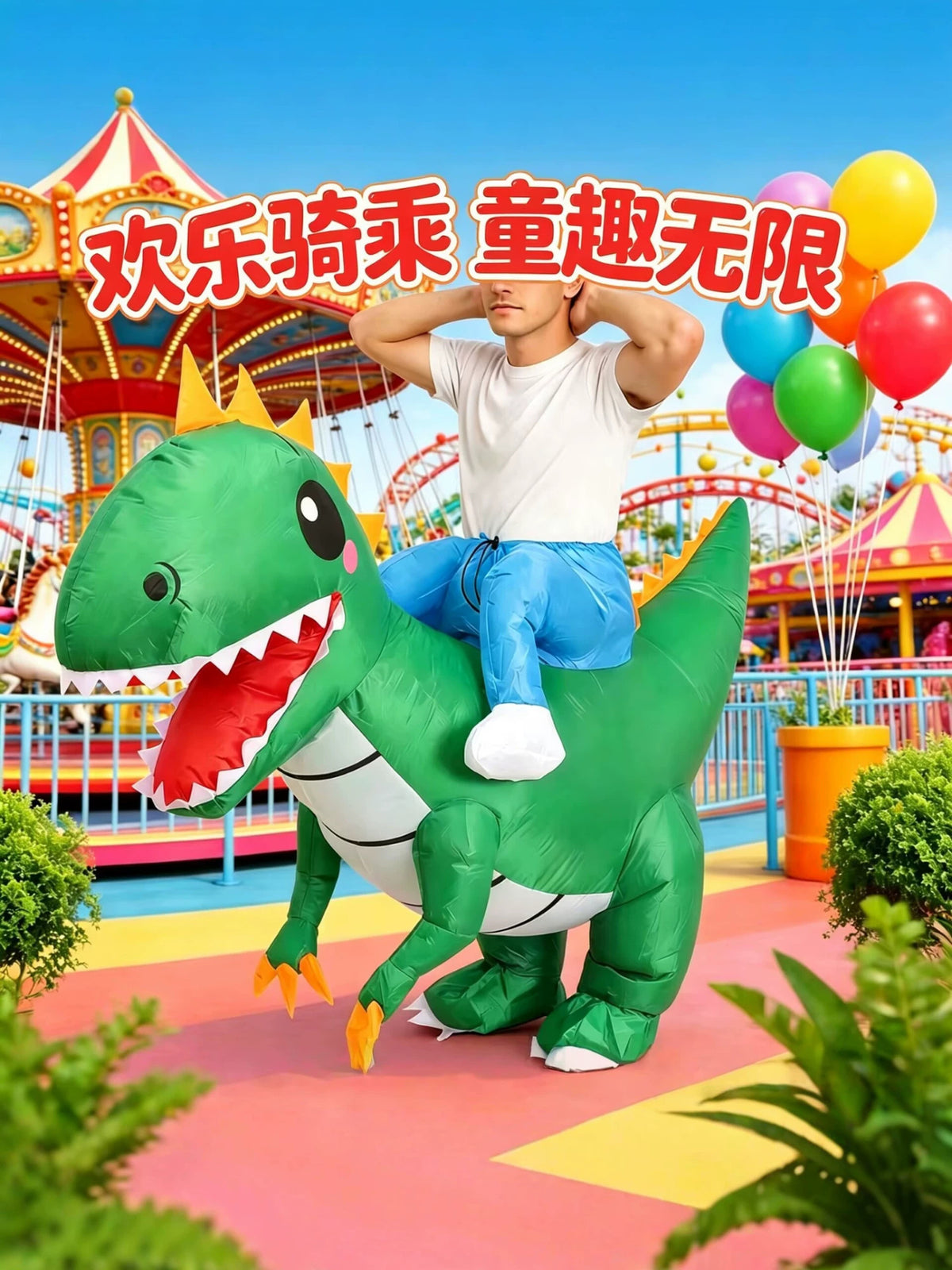 Inflatable Dinosaur Rider Costume for Halloween & Parties