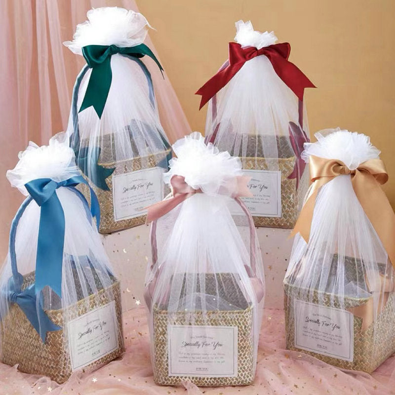 Hand-Woven Rustic Natural Wood Chip Storage Basket for Flowers, Home Decor, Wedding Favors
