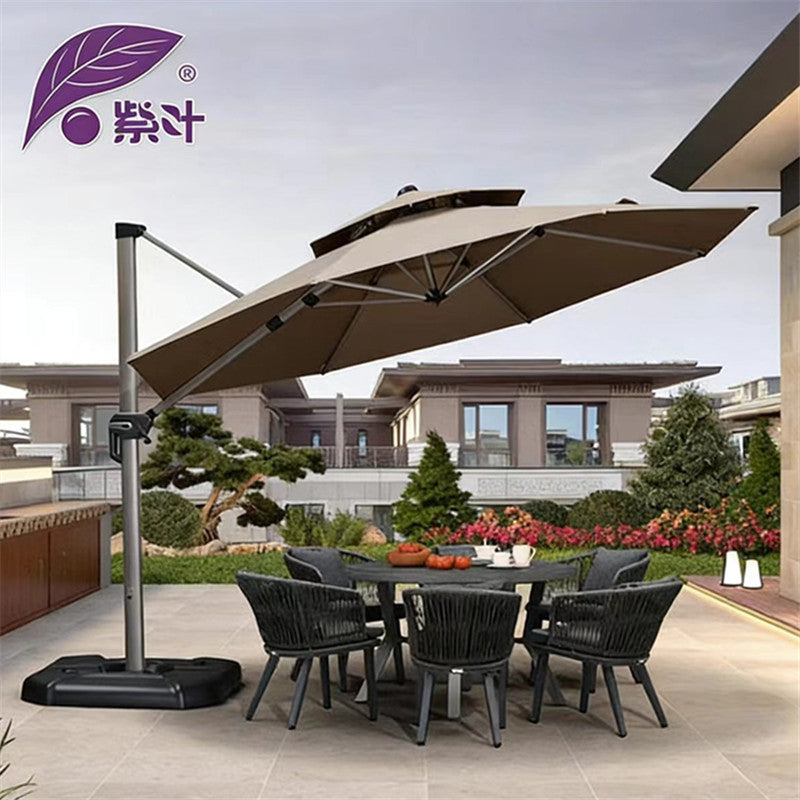 Purple Leaf Outdoor Solar LED Patio Umbrella with Base for Garden Balcony Terrace