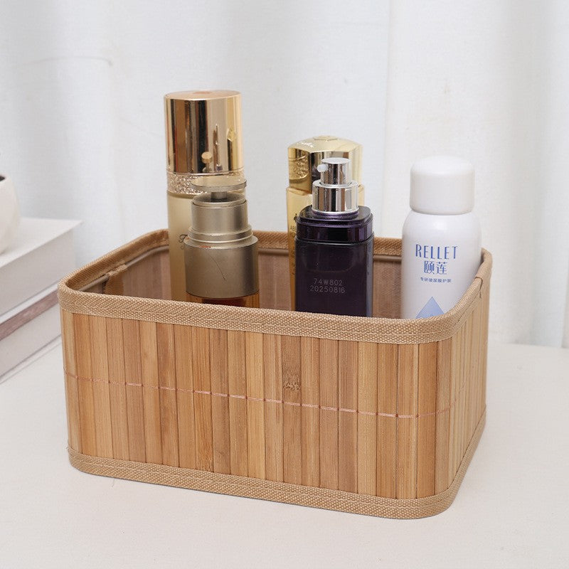 Handwoven Bamboo Storage Basket for Desktop, Cosmetics, Snacks, and Clothing