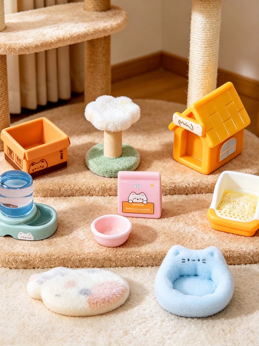Miniature Cat House & Furniture Set for Dollhouse DIY