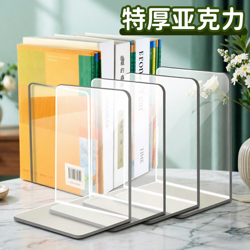 L-shaped Acrylic Bookends for Desk Organization, Thickened Transparent Book Dividers