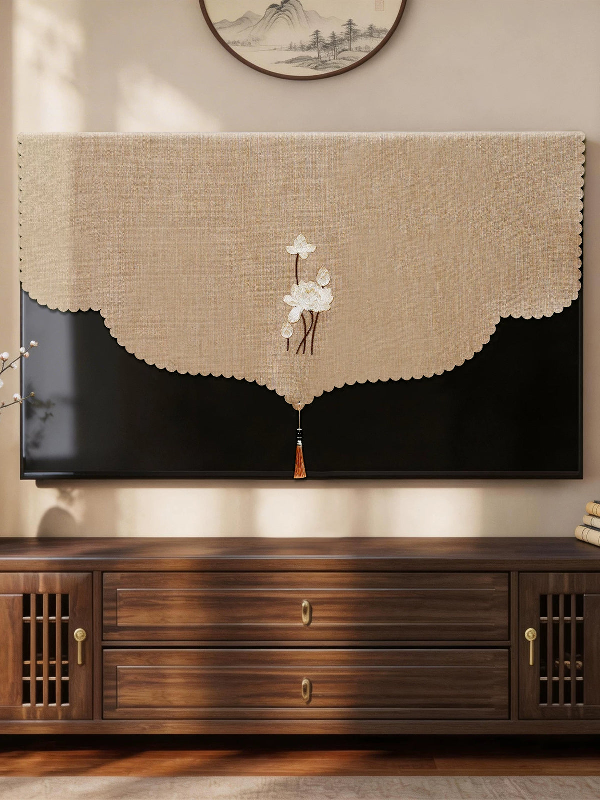 New Chinese Style Lotus Embroidered TV Dust Cover for 52-85 Inch Screens