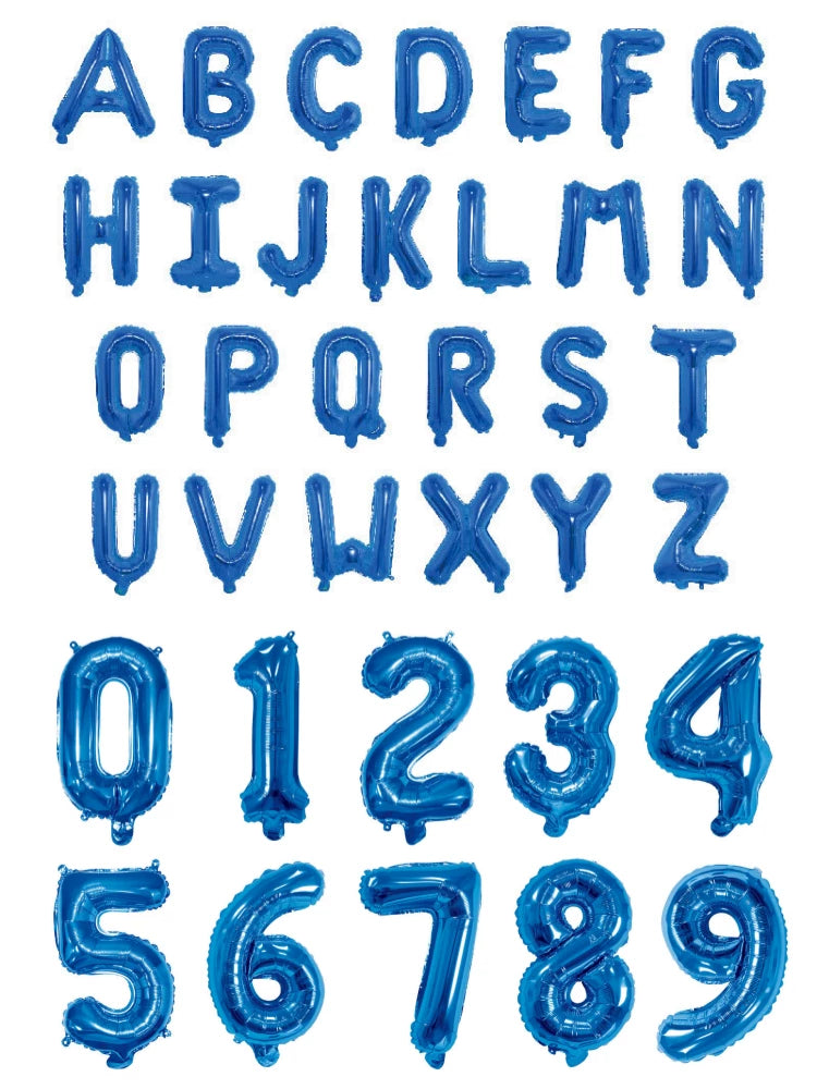 16-inch Blue Alphabet A-Z and Number 0-9 Foil Balloon Set for Birthday Party Decoration