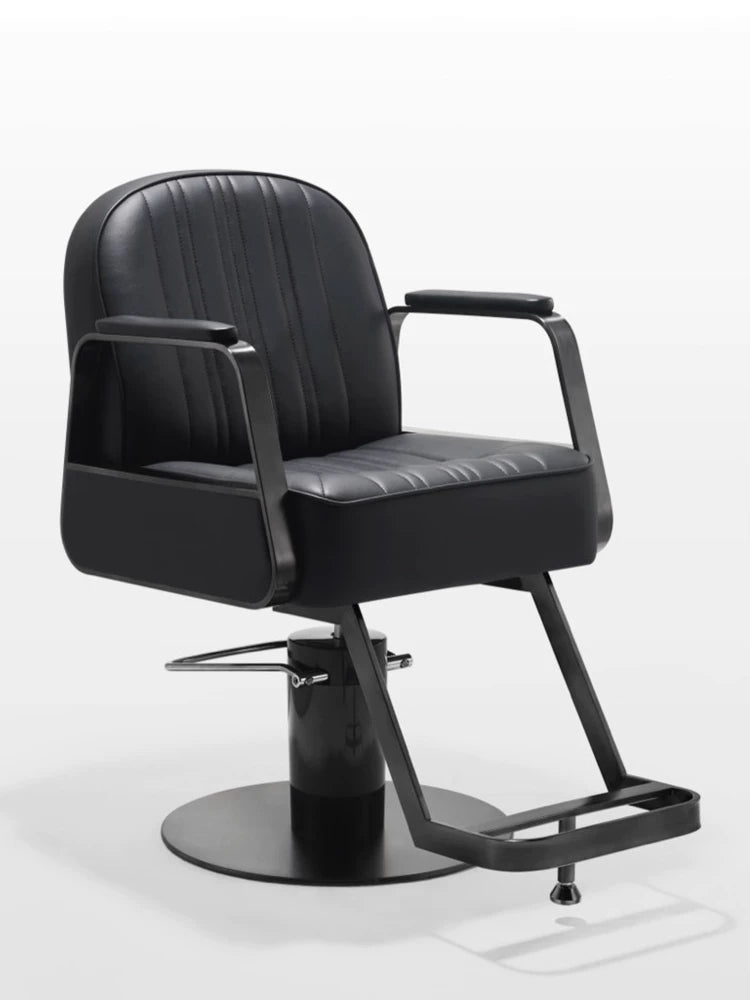 Modern Hydraulic Reclining Barber Chair for Hair Salon, Stainless Steel Base, Adjustable Swivel Styling Chair