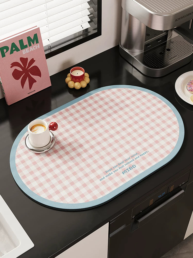Diatomaceous Earth Absorbent Kitchen Countertop Mat for Coffee Machines and Dish Drying, Non-Slip Table Protector