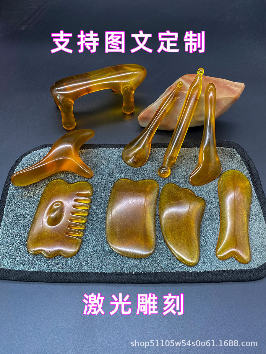 Resin Gua Sha Massage Tools for Face, Eyes, Head, and Body - Amber Meridian Scraping Sticks