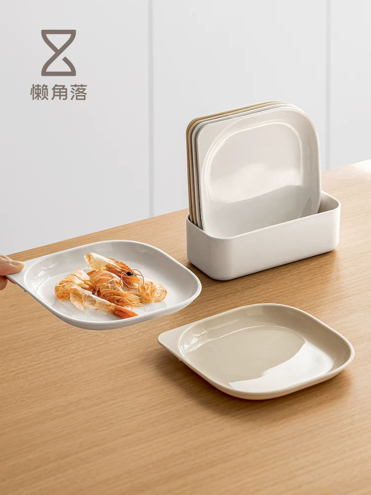 Lazy Corner Bone Dish Set with Base, Dishwasher Safe, Elegant Tableware for Snacks and Food Prep