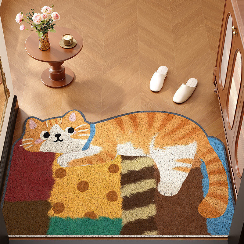 Cute Cat PVC Coil Mat Non-Slip Dirt Trapper Entrance Doormat