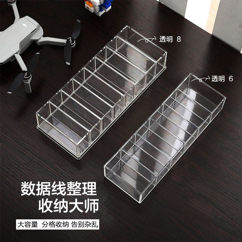 Clear Acrylic Multi-Compartment Organizer Box for Cables and Small Items