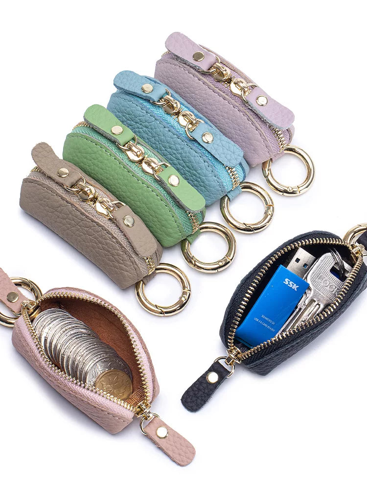 Japanese Style Genuine Leather Mini Coin Purse with Zipper