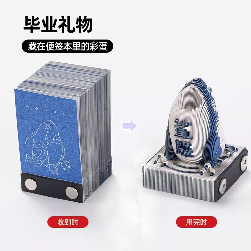 3D Paper Carving Art Notepad with Display Box, Creative Desk Ornament, Stress Relief Gift for Students