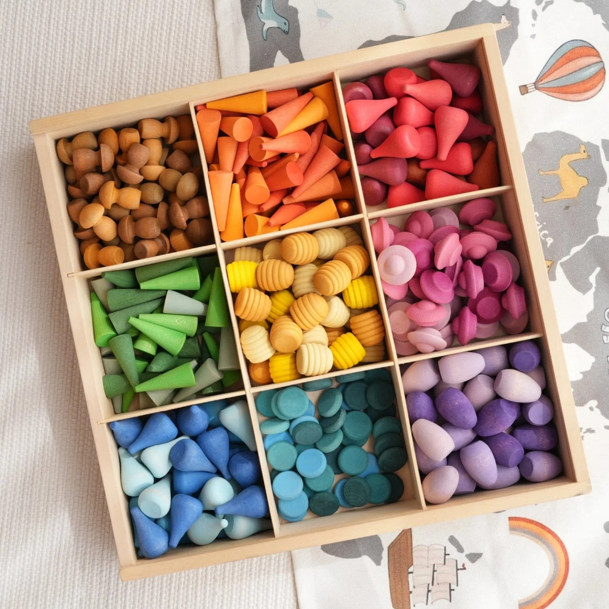 Wooden Rainbow Building Blocks Set for Kids, Beechwood & Basswood Art Construction Toy
