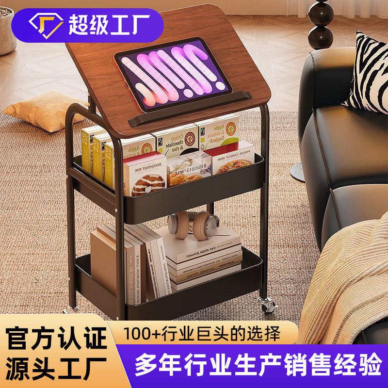 Mid-Century Modern 3-Tier Rolling Storage Cart with Tilting Baskets for Snacks, Bedside, or Sofa Side