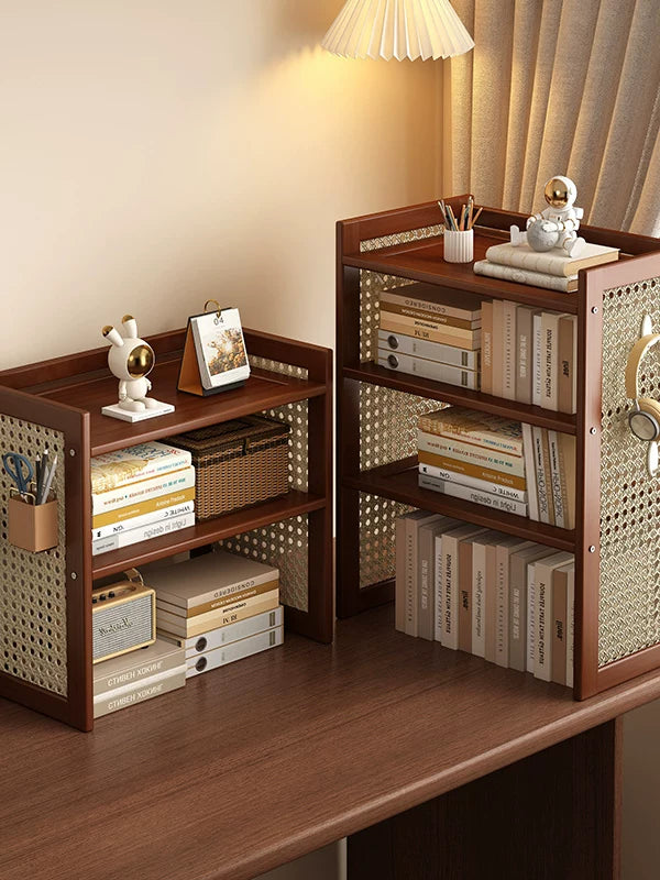 Desktop Storage Shelf with Hooks, Small Bookshelf for Desk Organization