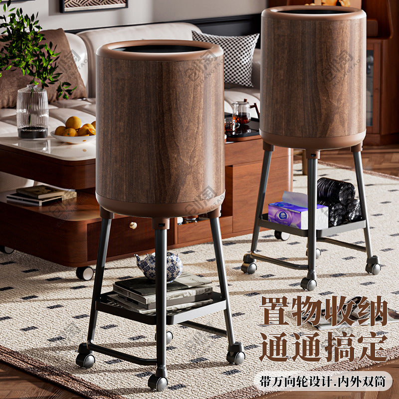 Wood Grain Trash Can with Lid for Living Room Bedroom Kitchen Bathroom, Large Capacity