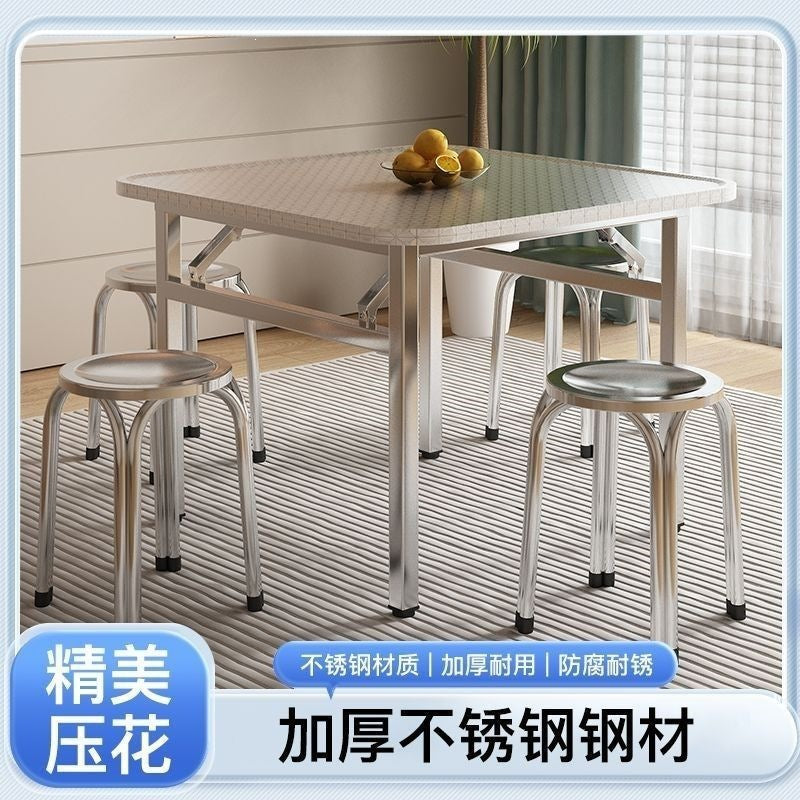 Extra Thick Stainless Steel Folding Square Table for Home, Commercial, Outdoor Dining, BBQ, and Market Stalls