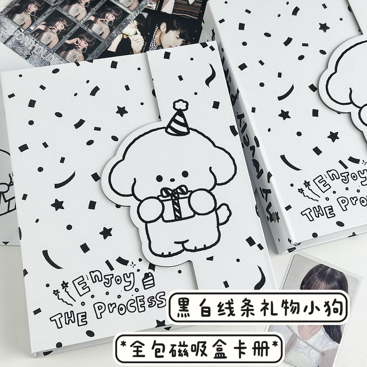 A5 Black and White Striped Puppy Magnetic Album for Photocards